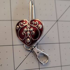Heart Shaped Keychain with Red and Silver Accents